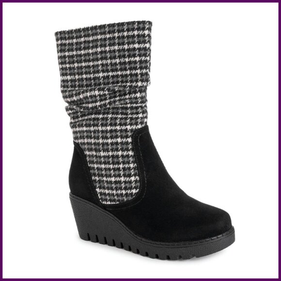 Women's Wedge Boots Mid-Calf Faux Suede Memory Foam Insoles